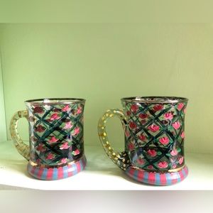 RARE Mackenzie Childs- Glass Handpainted Mugs